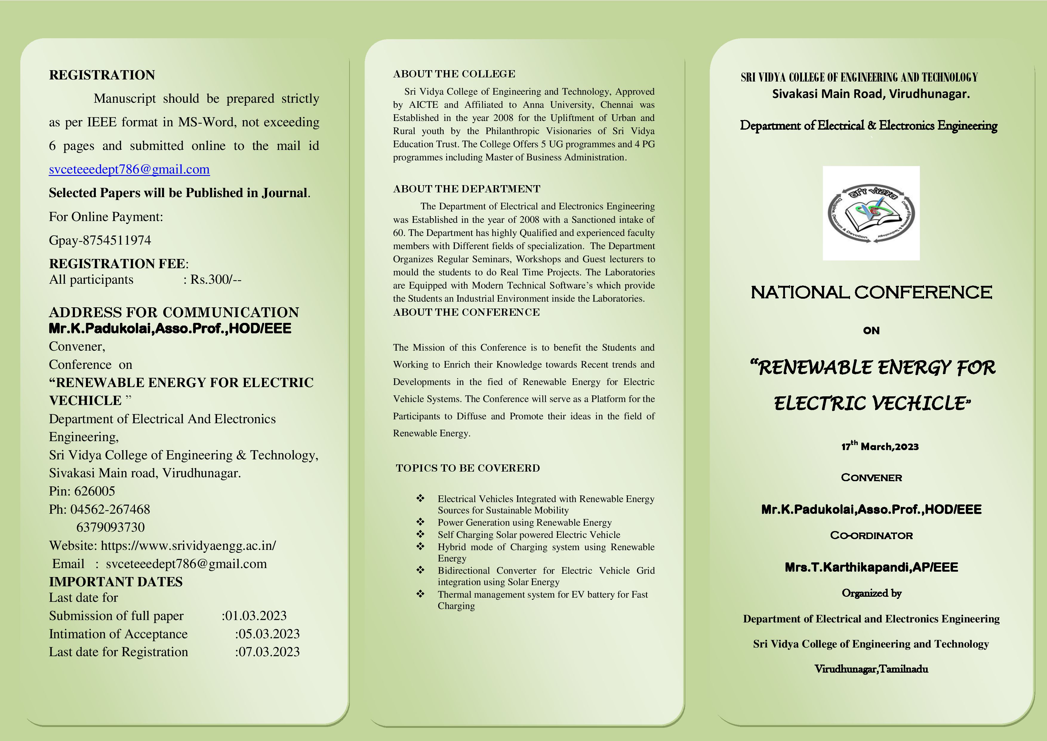 National Conference on Renewable Energy for Electric Vehicle 2023